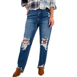 Vervet Distressed Hem Mom Jeans _V2184 NWT